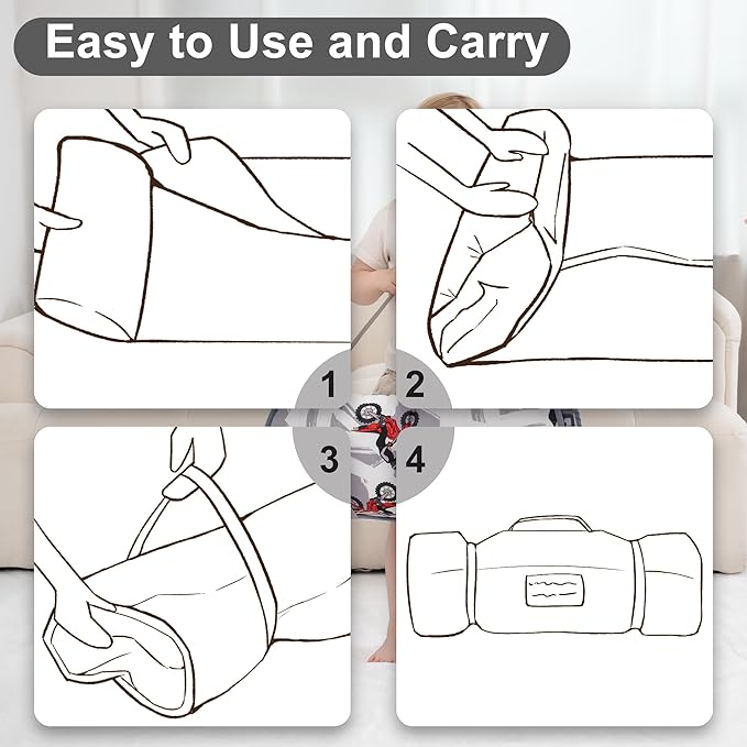 Viviland Toddler Nap Mat with Pillow and Minky Dot Blanket, Rolled Large Sleeping Mat for Boys, Kids Slumber Bag/Nap Mat for Preschool, Daycare, Kindergarten, Travel Camping - Cool Motocycle