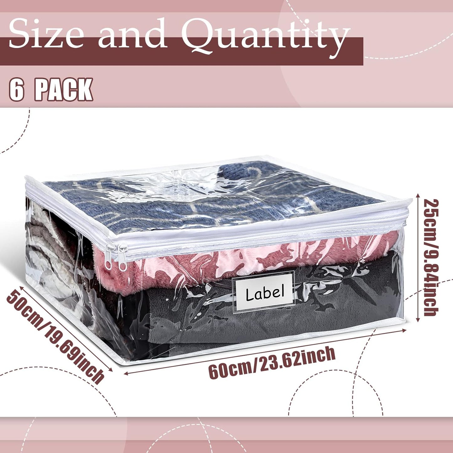 Hoolerry 6 Pieces Sweater Storage Bags Plastic Clear PVC Clothes Storage Bags with Zipper and Label for Blankets Clothes Closet Quilt Pillow Bed Sheet Organizer(23.6 x 19.7 x 9.8 Inch)