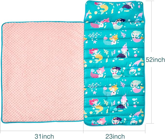 beeweed Toddler Nap Mat, Rollup Design Kid Sleeping Mat with Removable Pillow & Minky Blanket, Toddler Sleeping Bag for Daycare Preschool Travel Camping