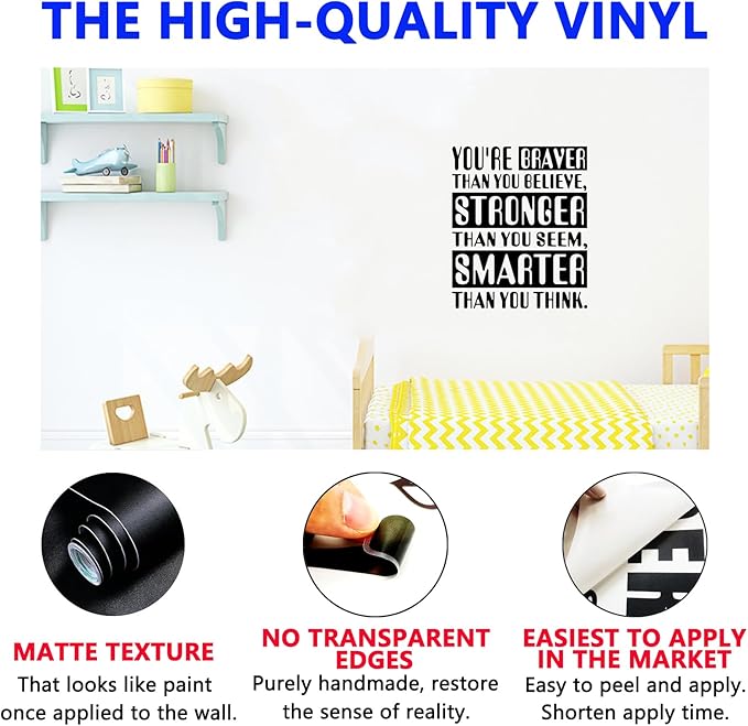 Kids Quotes Wall Decals for Nursery: Baby Inspirational Positive Moon Stars Vinyl Art Wall Stickers - Bedroom Playroom School Wall Decor - You're Braver Than You Believe Stronger 20" X 24"