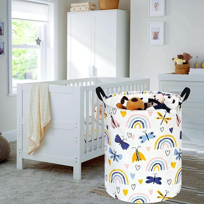 KUNRO Round Laundry Basket Hamper Kids Toys and Clothes Storage Basket Children Gift Basket Baby Toy Organizer Bins for Room Decor (Dragonfly)