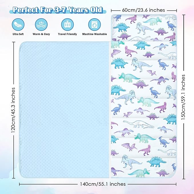 Toddler Nap Mat Kids Sleeping Bag 59"×24", Soft Slumber Bag with Removable Pillow and Blanket for Kids Girls Boys,Roll Up Sleeping Mat Thick for Camping,Daycare, Kindergarden