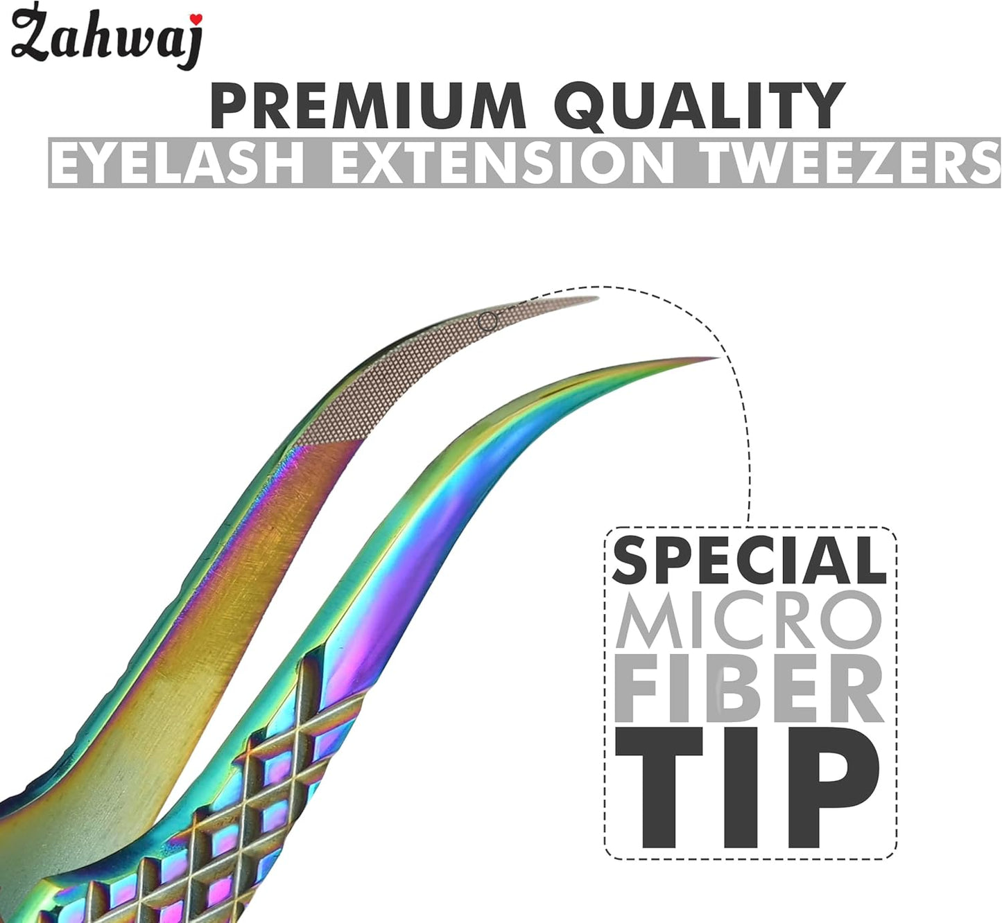 Lash Tweezers - Set of 5 Diamond Grip Eyelash Tweezers - Stainless Steel Professional Fiber Tip Lash Tweezer for Eyelash Extensions (Rainbow)