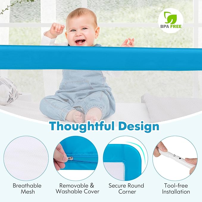 HONEY JOY Bed Rail for Toddlers, 59-in Extra Long, Portable Safety Bed Guardrail w/Double Safety Child Lock, Foldable Baby Bed Rail Guard, Fit King & Queen Full Twin Size Bed Mattress (1 Pack, Blue)