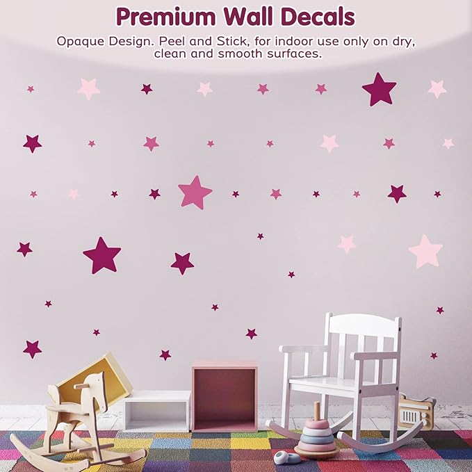 Stars Wall Stickers for Kids Room Nursery, Purple Tone Stars Wall Decals for Girls Bedroom, Vinyl Stars Wall Decals Peel and Stick for Girls Kids