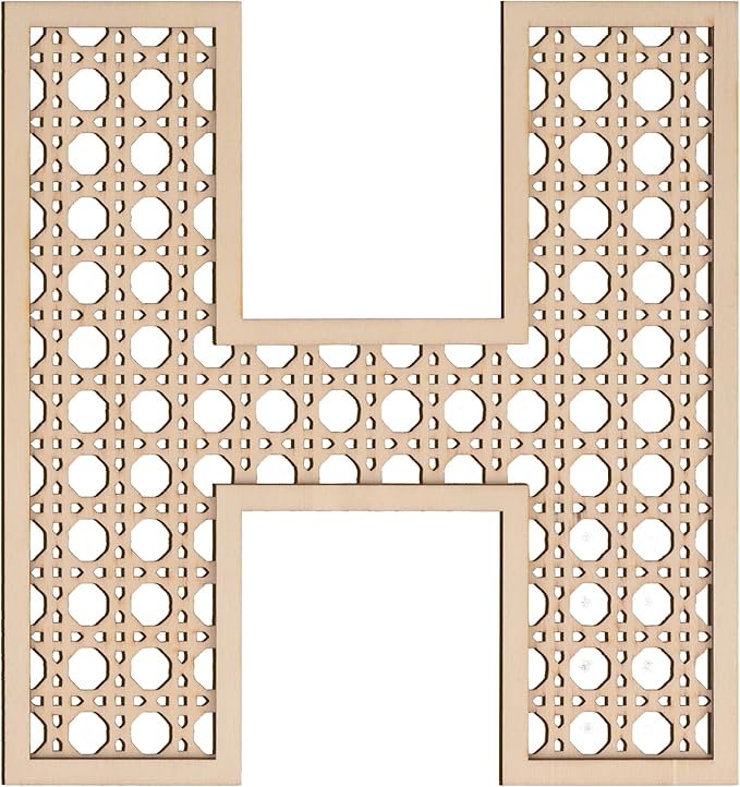 Large Boho Wooden Rattan Letters 12 inch for Nursery Decor Wood Letter H Wall Decors for Baby Girl Boy Bedroom Home Rustic Name Sign Birthday Wedding Decorative Letters