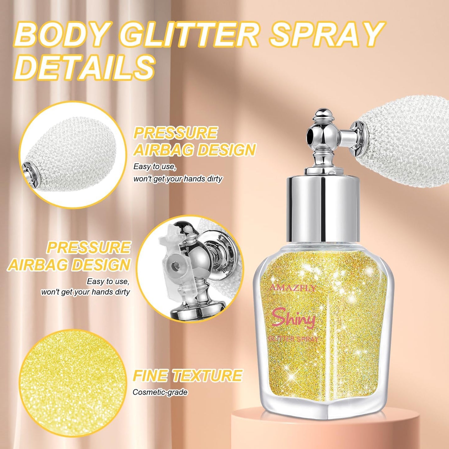 Hair and Body Glitter Spray, Shimmering Powder Sparkle Powder Makeup, Glitter Loose Sparkle Makeup for Body Highlighter,Festival Prom Rave Accessories (Gold)