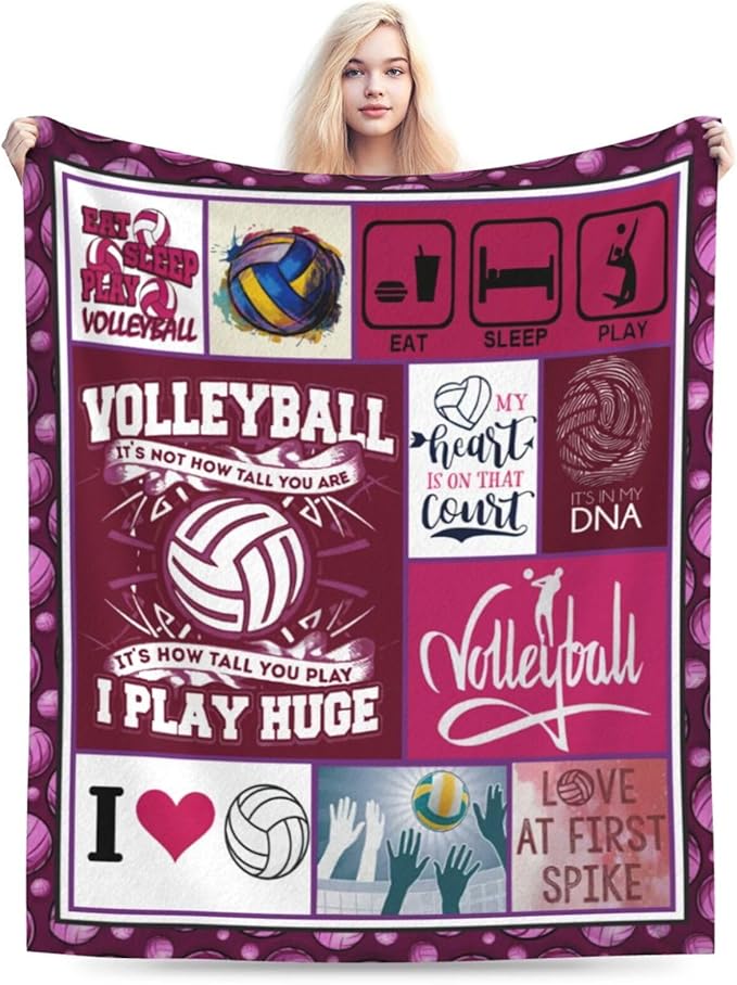 Volleyball Blanket Volleyball Decor Throw Blanket Gifts for Girl Woman Kids Super Soft Flannel Lightweight Fluffy Plush Fuzzy Fleece Sports Blanket for Bed Sofa 60"X80"