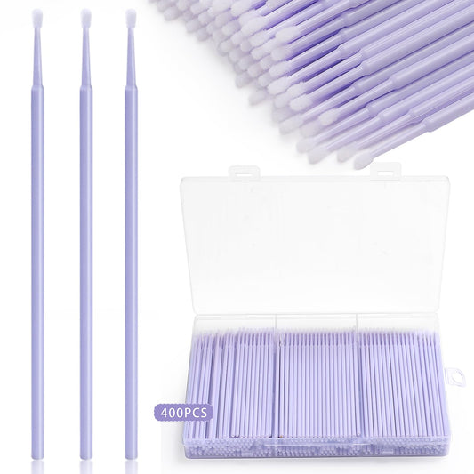 400 Pcs Micro Applicator Brushes,JASSINS Microswabs for eyelash extensions,Disposable 2mm Precision Mascara swab,For Cleaning and Applying Makeup (Light purple)