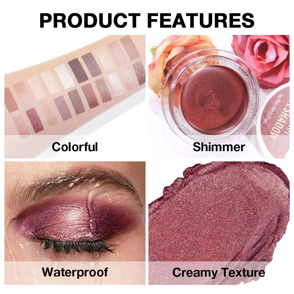 evpct Single Cream Eye Shadow Palette Pot Makeup for Older Women, Orchid Shimmer Glitter Metallic Monochrome Cream to Powder Eyeshadow Palette Eye Brightener, Highly Pigmented Waterproof Blendable