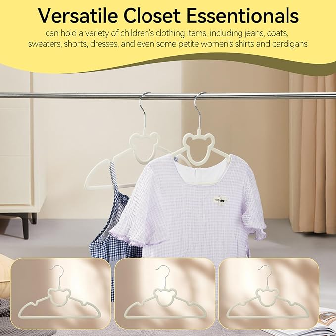 GoodtoU Kids Velvet Hangers 50 Pack - Baby Hangers for Toddler Infant Childrens Small Child Nursery Pants Clothes Organization (12.8 x 8.26 Inch, Bear)
