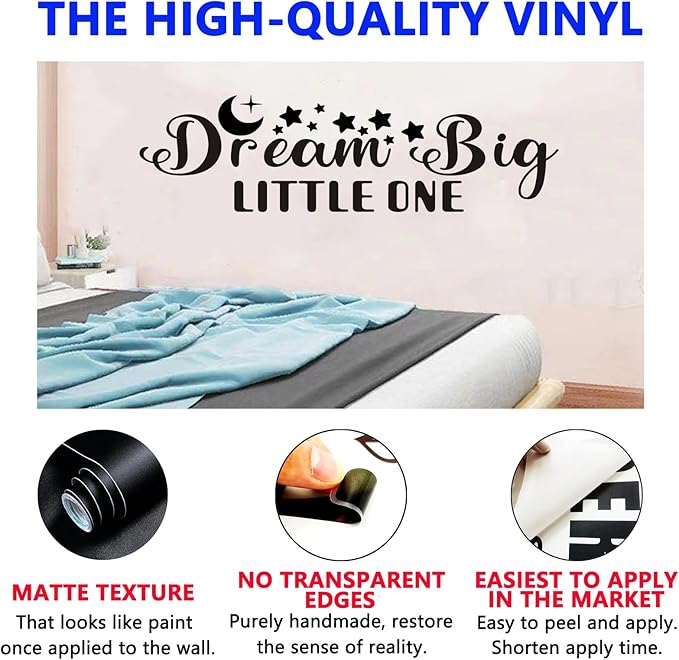 Kids Quotes Wall Decals for Nursery: Baby Inspirational Positive Moon Stars Vinyl Art Wall Stickers - Bedroom Playroom School Wall Decor - Dream Big Little One 35" X 9.8"