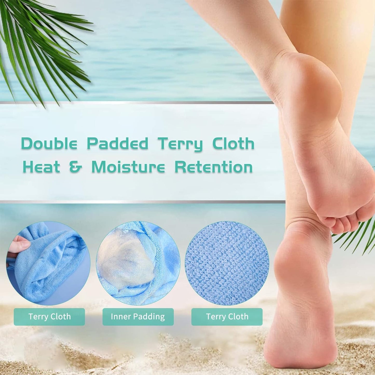 Paraffin Wax Bath Terry Cloth Gloves & Foot Liners, Paraffin Wax Machine Heated SPA Mittens Foot Liners, Thick Heat Hand Feet Treatment Insulated Mitt Spa Feet Cover Great for Men Women (Blue)