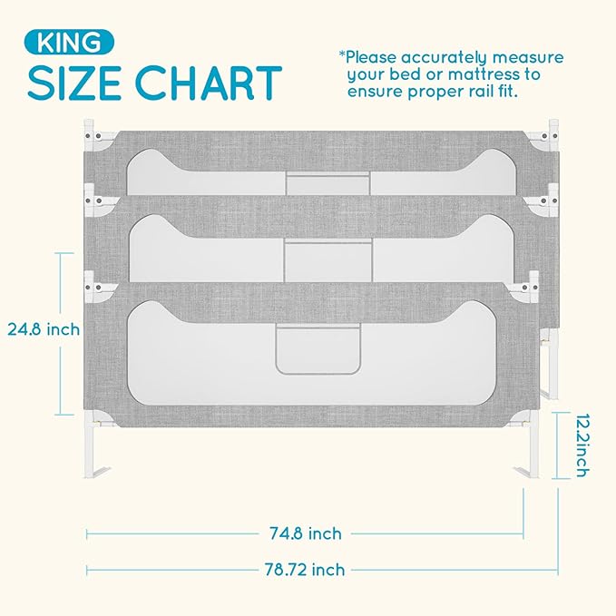 King Size Toddler Bed Rail: 3-Side Protection Bedrail for King Bed - Extral Tall Adjustable Child Safety Side Railing Guards for Infants Kids Child(78.7x78.7X 74.8”)