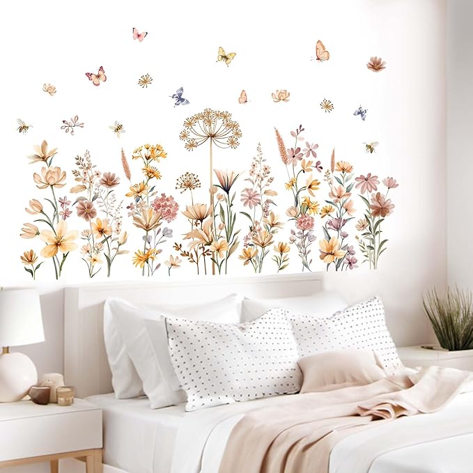 Boho Flower Wall Decals for Girls: Nursery Baby Room Peel and Stick Removable Wall Stickers for - Ages 1-12 Years Vinyl Wall Decor