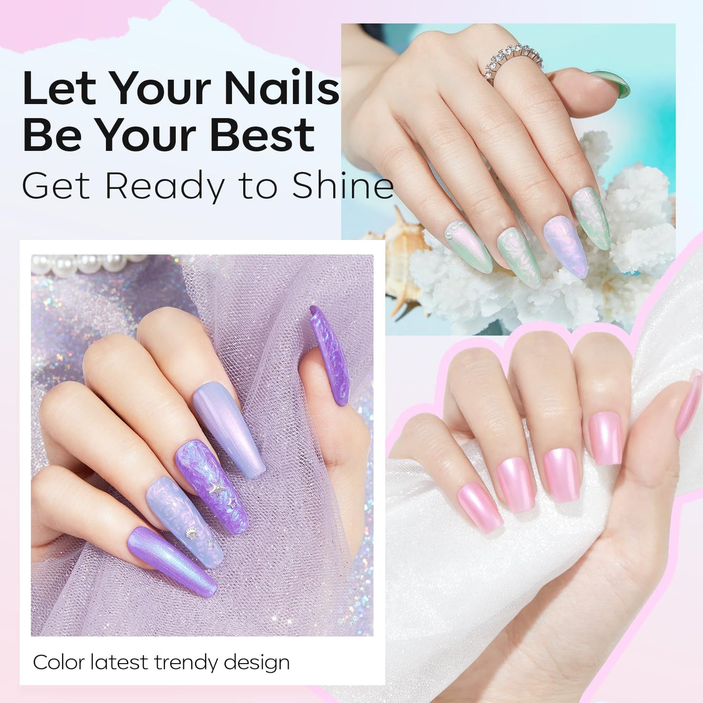 modelones Nail Polish Set, 6 Colors Shimmer Pearl Chrome White Pink Mermaid Purple Quick Dry Nail Polish Kit Fingernail Polish 2025 Manicure DIY Salon Home Gifts for Women Girl