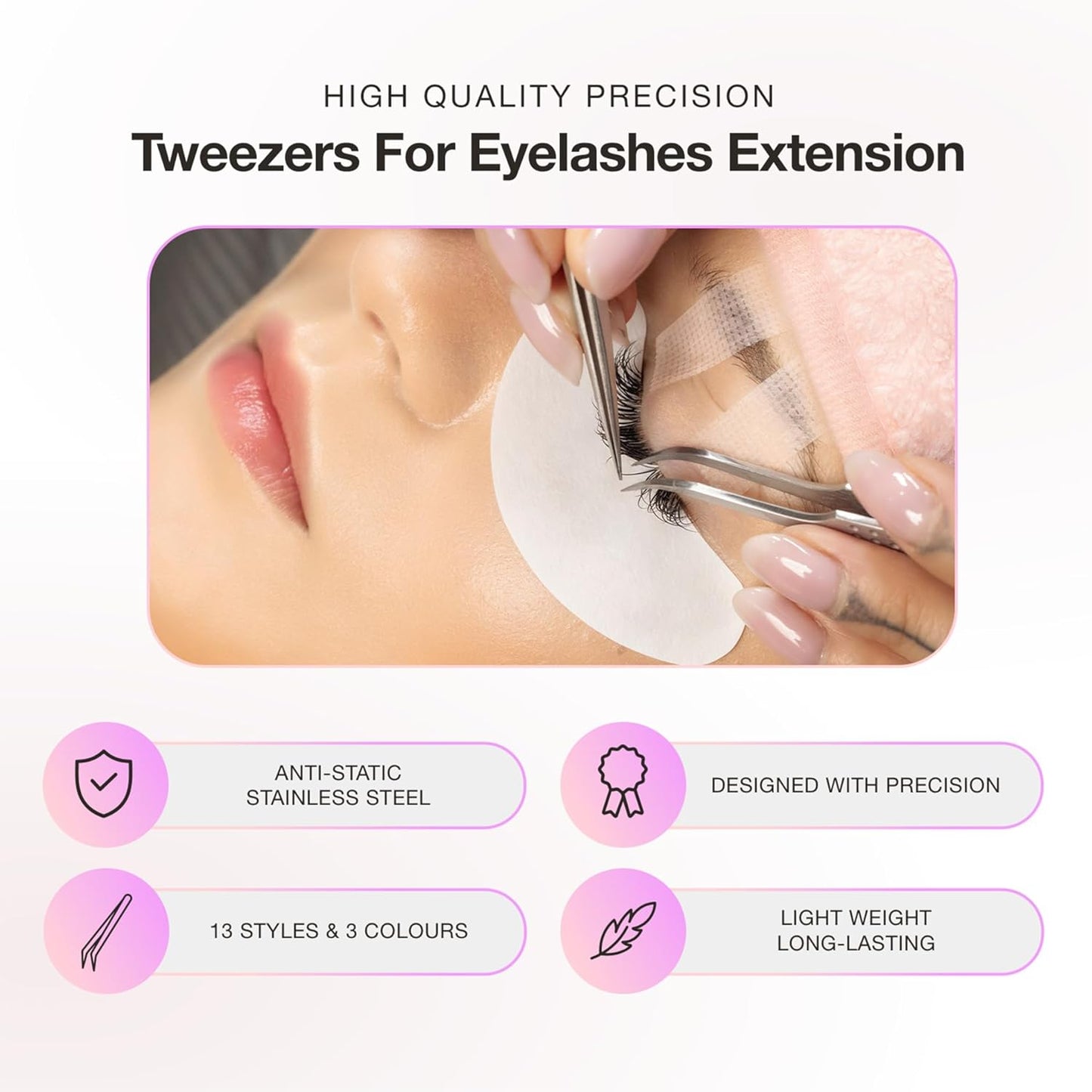 Curacoro Lash Tweezer - Professional & Precision Fiber Tip Grip Lash Tweezers for Eyelash Extensions, Multi Shapes & Purposes Tweezers for Volume, Isolation & Classic Lashes (Gold, The Good Angle)