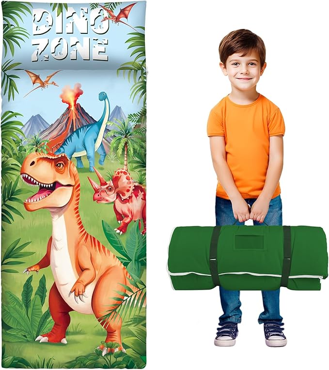 Toddler Nap Mat Kids Sleeping Bag 59‘’×24‘’, Soft Slumber Bag with Removable Pillow for Kids Girls Boys,Roll Up Sleeping Mat Lightweight for Camping,Daycare, Kindergarden