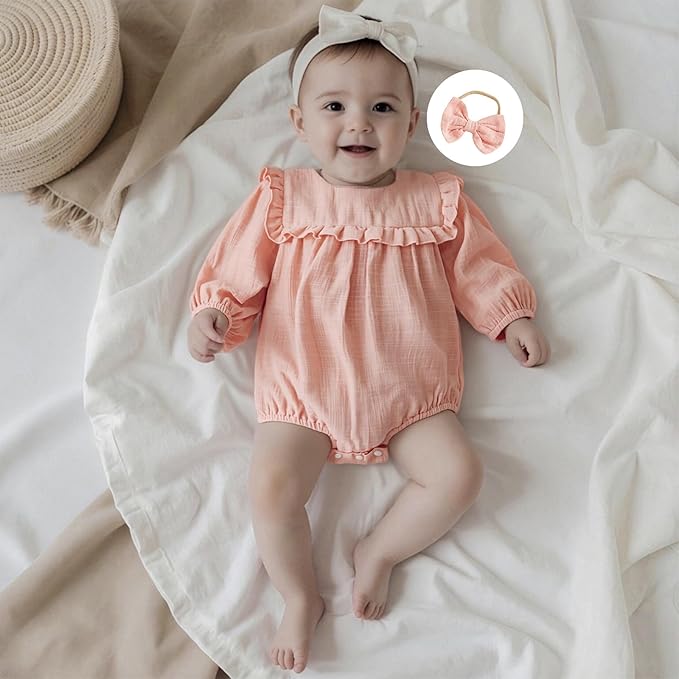 2pcs Infant Baby Girls Romper Dress Headband Long Sleeve Clothing Flowers Newborn Boho Girl Outfit Jumpsuit Clothes