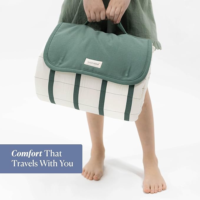 Toddlekind Premium Indoor/Outdoor Playmat & Picnic Blanket, Organic Quilted Cotton, Water-Resistant, Anti-Slip, Reversible Design, Spacious Play Mat for 6 People, Easy Roll-Up w/Carry Handle, Forest