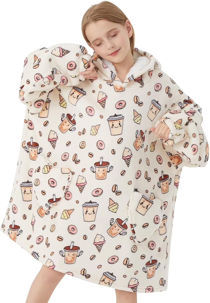 Fiosnow Doughnut Blanket Hoodies for Kids 6-13YR Oversize Wearable Blanket Hoodies for Boys Girls Teens