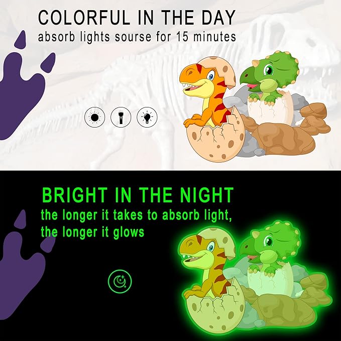 Glow in The Dark Dinosaur Wall Decals for Kids Room, Removable Footprints Baby Nino Vinyl Stickers, Nursery Decoration Classroom Gift for Boy Toddlers