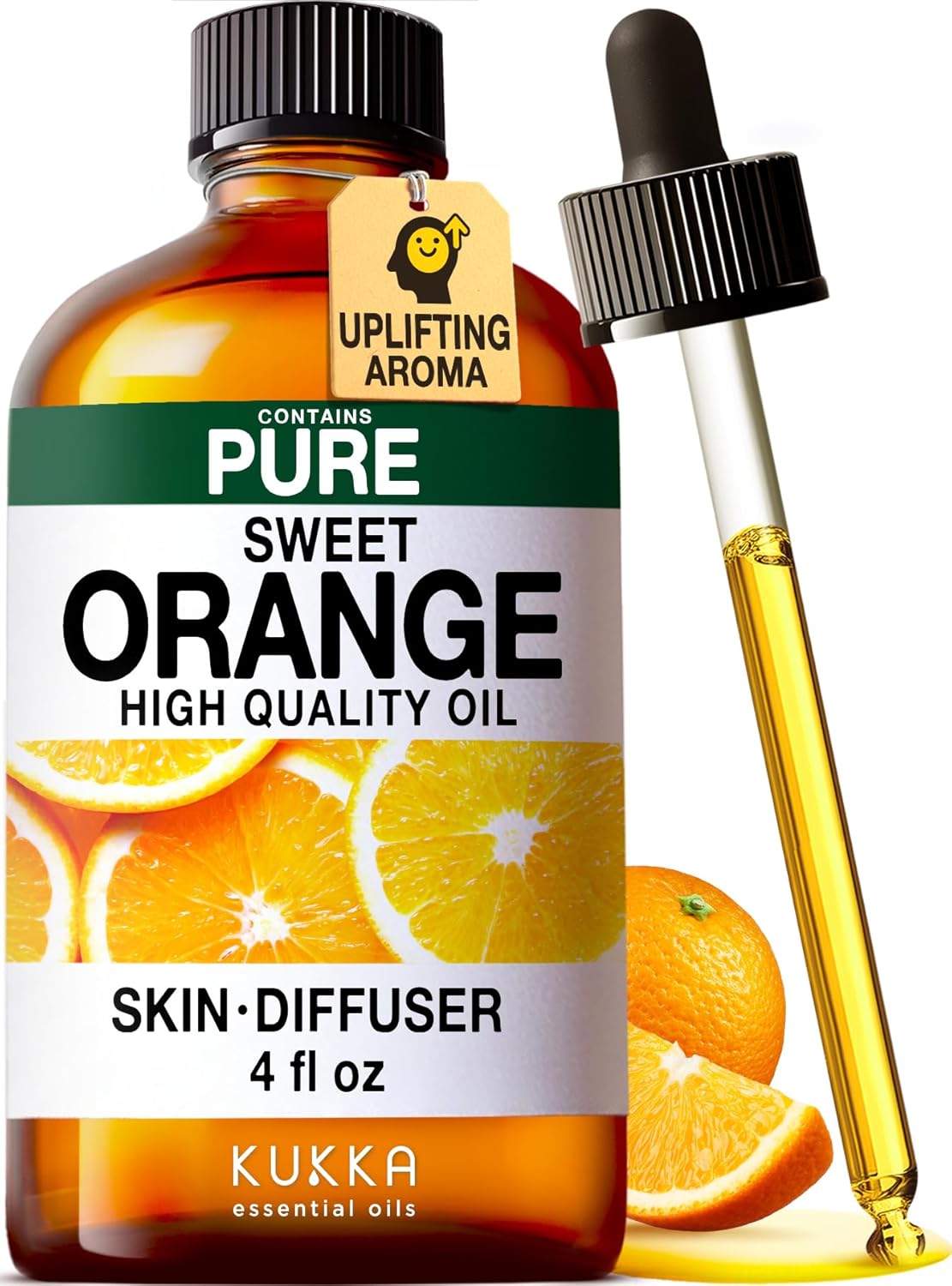 Kukka Orange Essential Oil - 4 Fl Oz - Essential Oil for Diffuser Sweetens Your Environment for Calmer Surroundings - Brazilian Orange Rinds, DIY Soap Making Scents