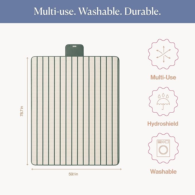 Toddlekind Premium Indoor/Outdoor Playmat & Picnic Blanket, Organic Quilted Cotton, Water-Resistant, Anti-Slip, Reversible Design, Spacious Play Mat for 6 People, Easy Roll-Up w/Carry Handle, Forest