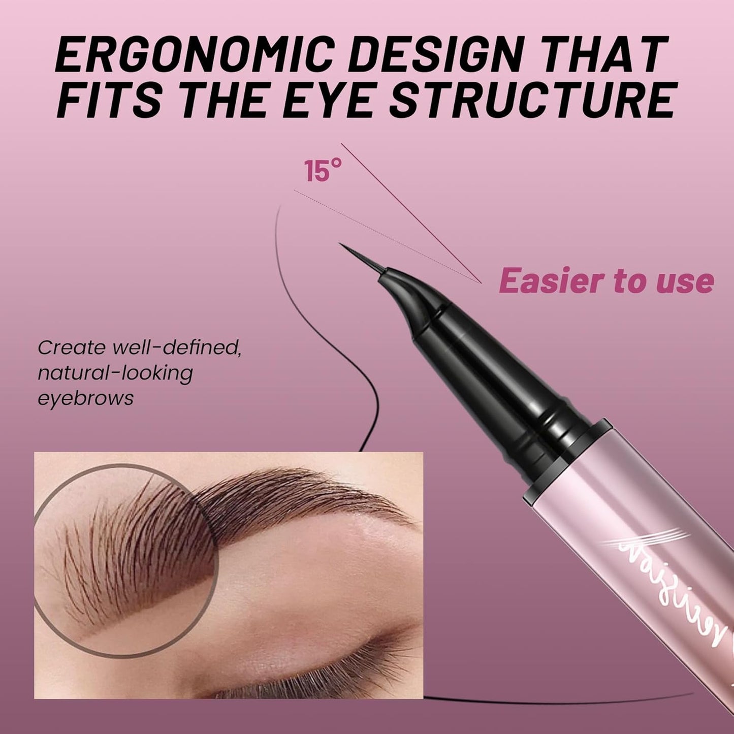 Eyebrow Pen, Waterproof Microblading Eyebrow Pencil, 2-in-1 Dual-Ended 4 Tip Eye Brow Makeup Pen for Women with Precise Curved Brush-Tip Create Natural Hair-Like Brows, Last All-Day (Natural Brown)