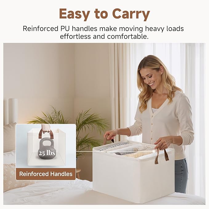 StorageWorks Fabric Storage Bins, Extra Large Storage Baskets for Shelves, Closet Organizers and Storage Bins with Metal Frame, Handles, Jumbo, Natural Color, 2-Pack