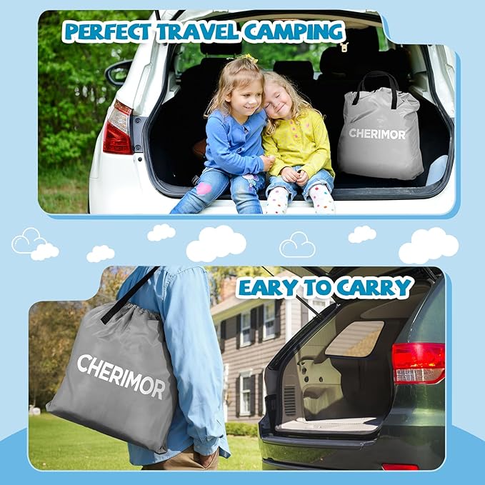 Inflatable Toddler Travel Bed, Portable Kids Air Mattress with 4-Sides Safety Bumpers & Electric Pump, Toddler Blow Up Mattress Bed for Travel Camping Grandma's Sleepovers, Gift for Kids