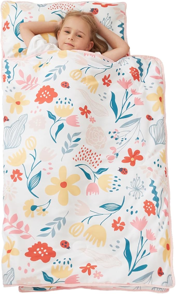 softan Toddler Nap Mat with Pillow and Blanket, Extra Large Rolled Napping Mats,Slumber Bags for Boys Girls,Easy to Roll up,Kids Sleeping Bag for Daycare, Preschool Travel Camping