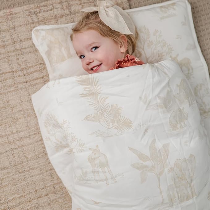 Makemake Organics GOTS Certified Organic Cotton Nap Mat with Detachable Pillow for Kids Soft Sleeping Bag for Toddlers, Boys, Girls - Ideal for Daycare, Preschool, Kindergarten