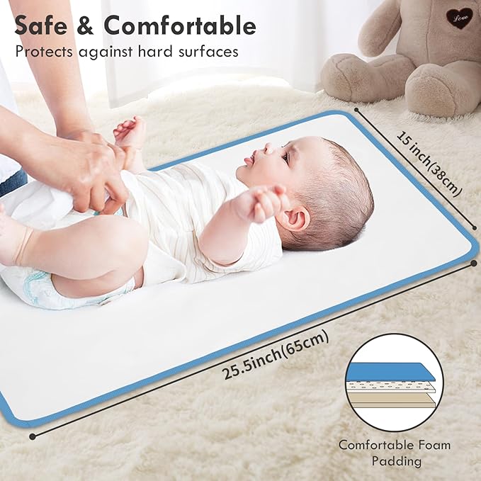 Portable Diaper Changing Pad for Baby - Waterproof Compact Changing Mat with Wrist Strap - Wipeable Travel Changing Pad for Diaper Bag - Gifts for Baby Shower by PHOEBUS BABY(Blue Flowers)