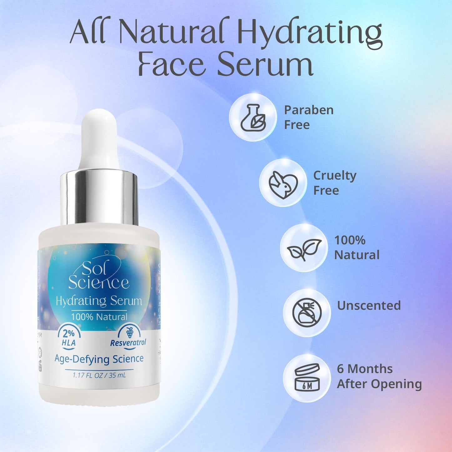 Ultra Hydrating Face Serum – Hyaluronic Acid + Resveratrol for Dry Skin – Lightweight All Natural Formula for Daily Moisture & Radiance – Boosts Moisture for a Dewy Glow 1.17 FL Oz