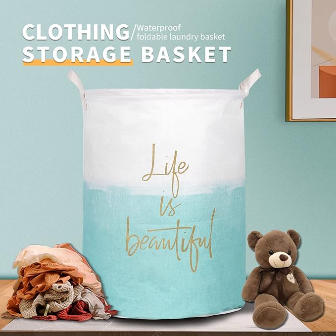 Merdes 19.7’’ Waterproof Foldable Laundry Hamper, Dirty Clothes Laundry Basket, Linen Bin Storage Organizer for Toy Collection (Life Blue)