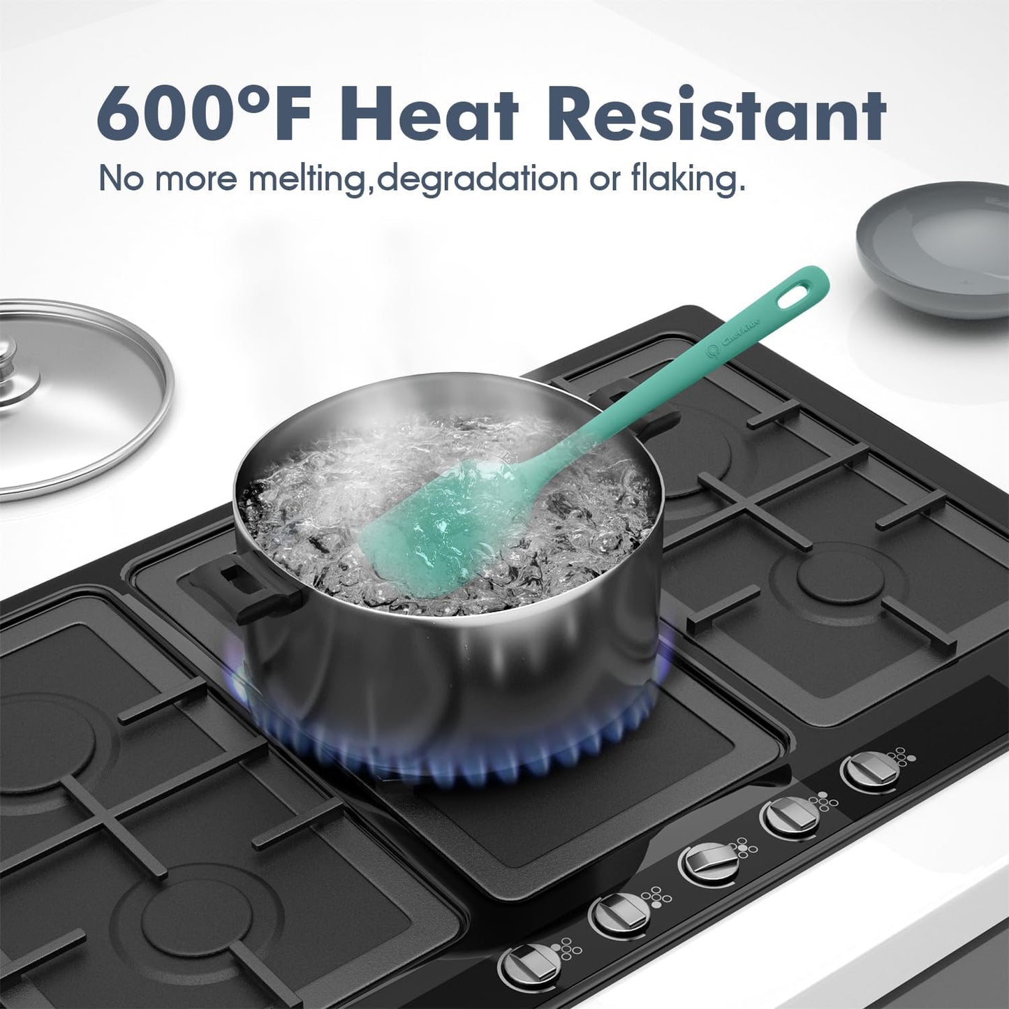 5 Pieces Silicone Spatula Set, Food Grade Rubber Spatula, Upgrade Strong Handle with Ergonomic Grip, Heat Resistant Up to 600°F for Nonstick Cookware, Cooking Mint