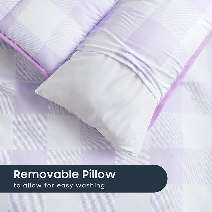 Wake In Cloud - Toddler Nap Mat with Pillow and Blanket, for Kids Boys Girls Ages 3 Plus in Kindergarten Daycare Preschool, Roll Up Sleeping Bag, Gingham Plaid Grid