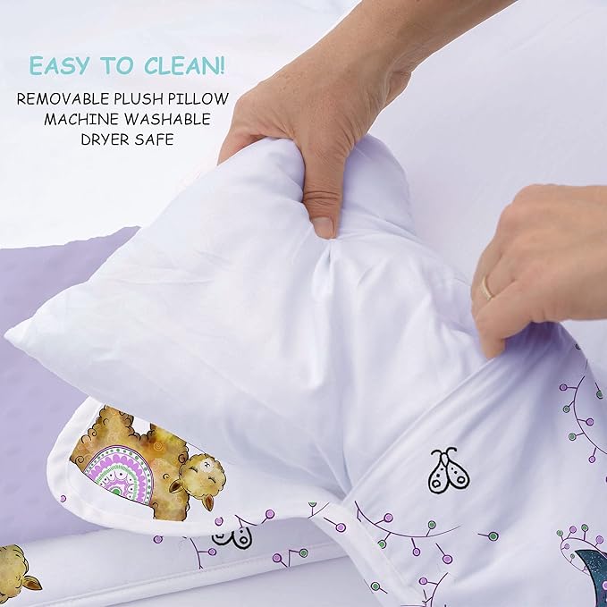 JumpOff Jo Nap Mat for Kids - Cozy Kids Rest Mat with Removable Pillow and Ultra Soft Blanket for Preschool, Daycare, and Sleepovers - Llama & Mama