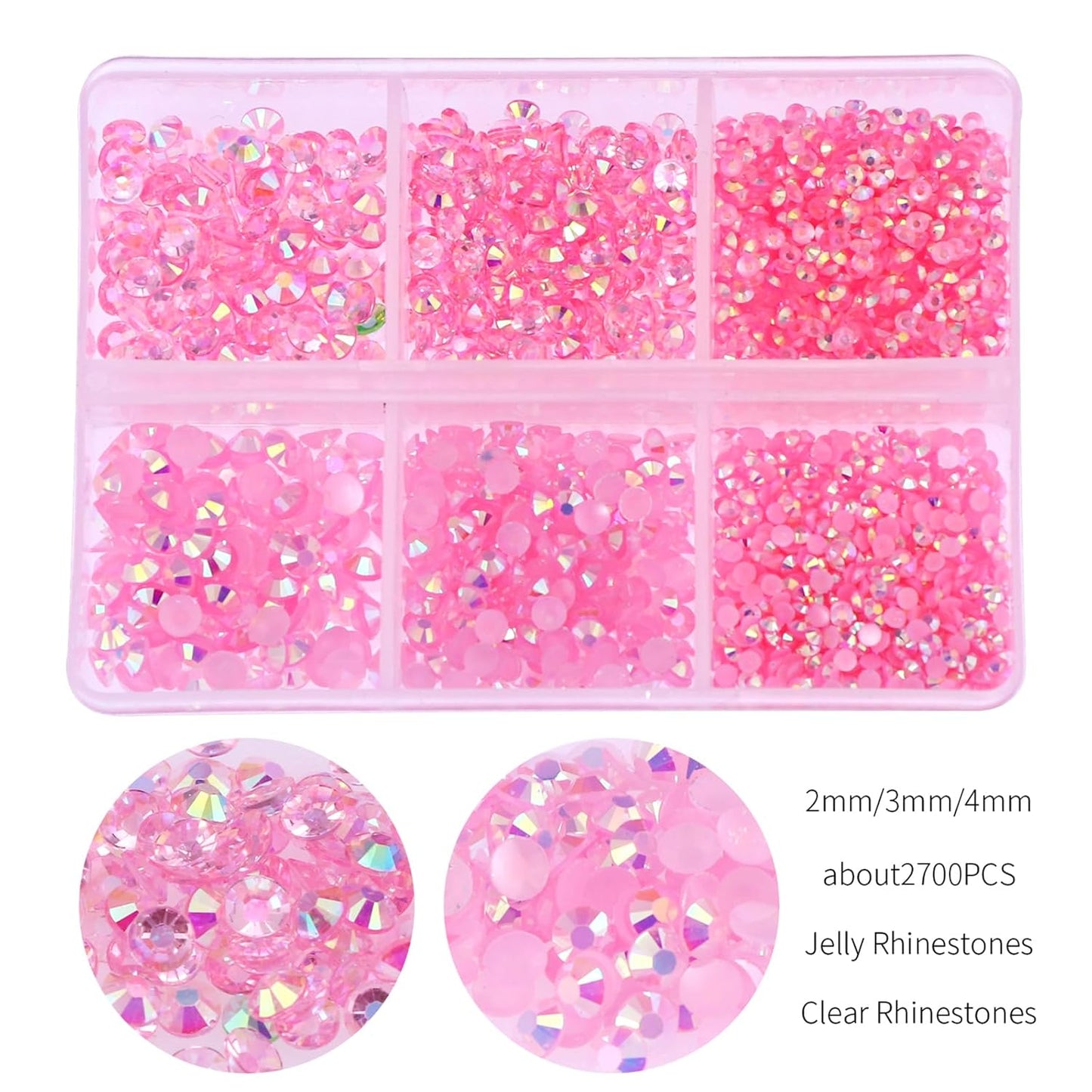 3 Boxes Nail Art Rhinestones Pink Nail Charms 2mm-4mm Resin Clear Jelly Rhinestones Pearls Glitters Nail Art Supplies Crystal Gems Bubble Beads Nail Accessories for Women Nail Decorations Design.