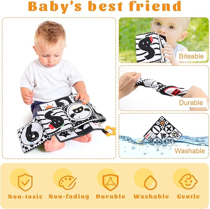 3 Pcs High Contrast Baby Toys for Newborns, 0-3 Months, 0-6 & 6-12 Months Soft Infant Toys - Montessori Learning Activities for Babies, Boys & Girls Gifts