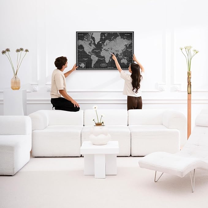 Canvas World Map with Cork Pin Board - English Lettering - Decorative Wall Decoration for All Rooms - Canvas Pictures with World Map Motif (120x80 cm, Pattern 7)