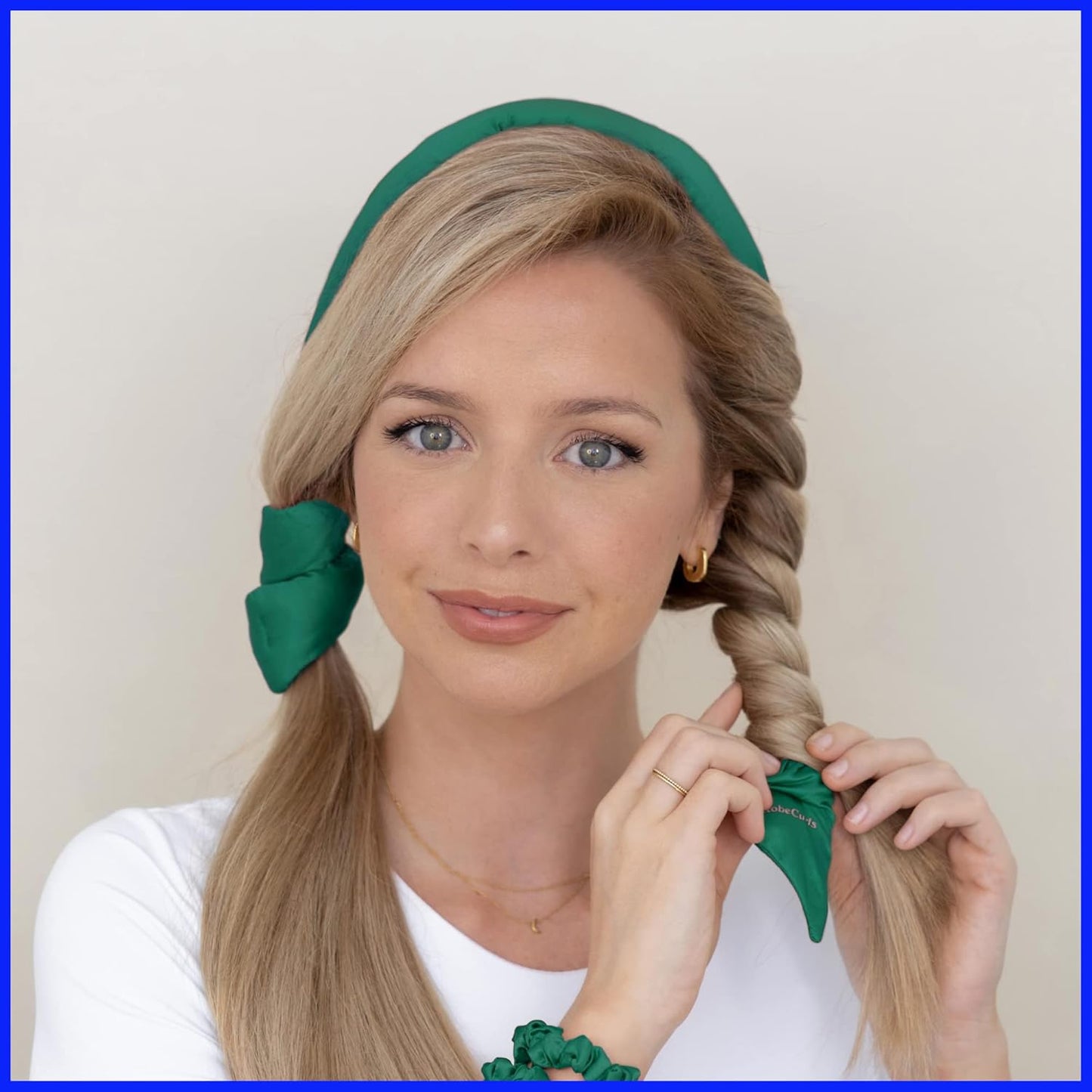 RobeCurls Heatless Hair Curler Set - Satin Curling Headband for Natural, No-Heat Curls - Sleep in Overnight Styling Tool with 2 Scrunchies - Easy & Gentle on Hair (Jade)