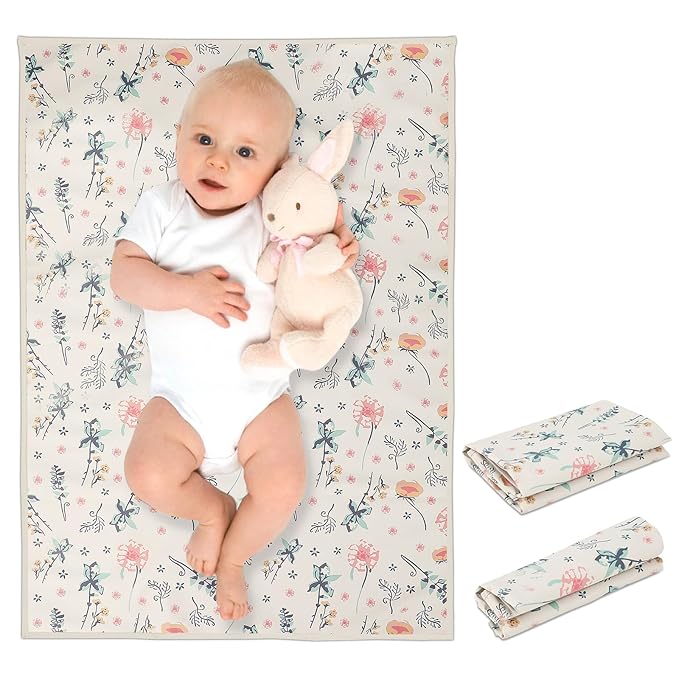 Vegan Leather Baby Changing Mat - Wipeable Portable Changing Pad, Foldable Travel Changing Mat for Baby, Newborns Toddlers Shower Gifts (Floral,20"*28")