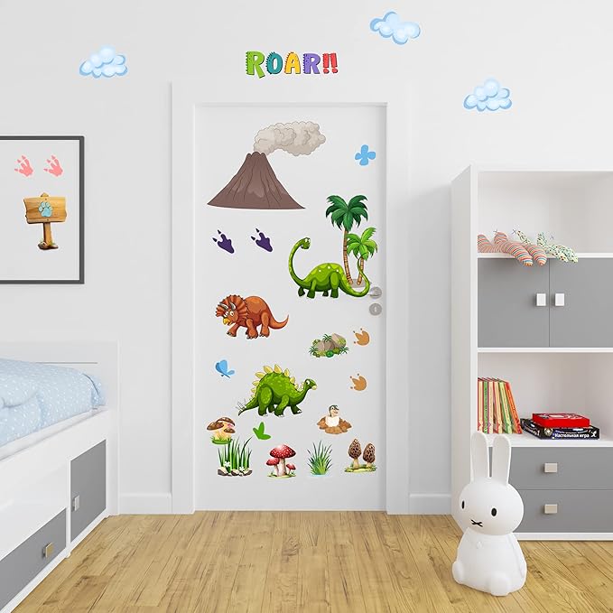 Glow in The Dark Dinosaur Wall Decals Stickers, Removable Footprints Dino Stickers for Ceiling, Jungle Wall Decor for Nursery, Decoration Classroom Gift for Boy Toddlers