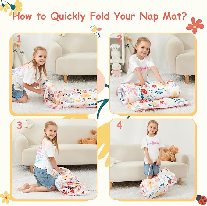 softan Toddler Nap Mat with Pillow and Blanket, Extra Large Rolled Napping Mats,Slumber Bags for Boys Girls,Easy to Roll up,Kids Sleeping Bag for Daycare, Preschool Travel Camping