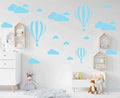 Giant Removable Vinyl 3D Hot air Balloons with Clouds Wall Decals DIY Wall Stickers Nursery Decor Kids Bedroom art Decoration Girls Rooms Decal Child Sticker Home Walls Decal (White) D952 (Canal Blue)