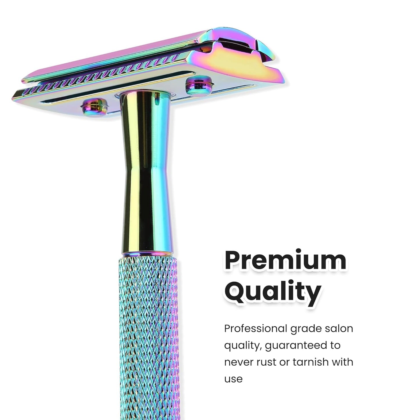 One Blade Safety Razor With Stand and 10 Premium Stainless Steel Reusable Safety Razor For Men and Women, Single Blade Safety Razors, Rainbow
