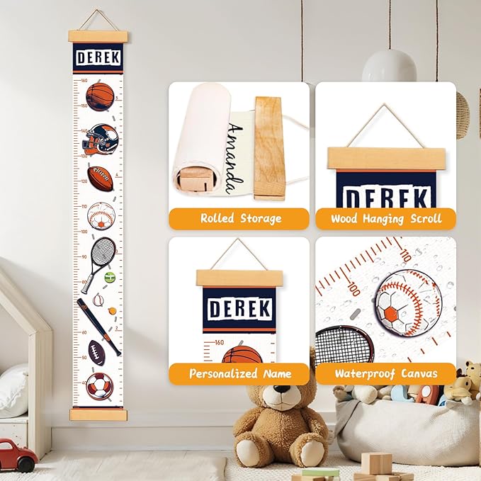 Personalized Growth Chart for Kids, Wood Growth Chart for Kids Room Decor, Toddler Room Decor, Nursery Decor, Playroom Decor (Balls)