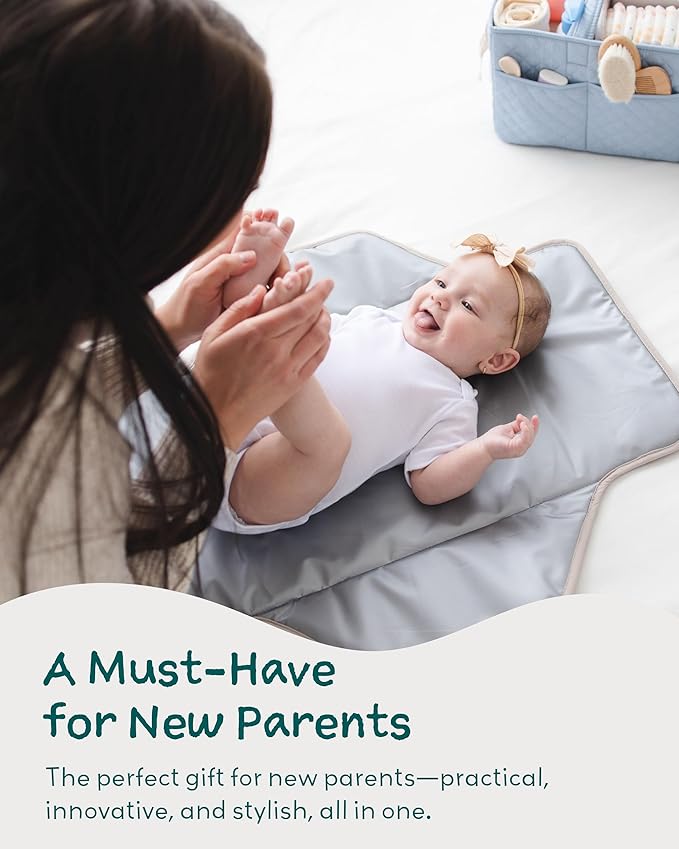 Lily Miles Baby Changing Pad Portable, Diaper Changing Mat with Magnetic Latches, Travel Pad for Diaper Bag, Baby Essentials, Wipeable & Waterproof Mat (Soft Sand, Large)